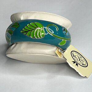 Vintage-Style Catherine Stein Design Enamel Bangle Bracelet Blue Green Accents